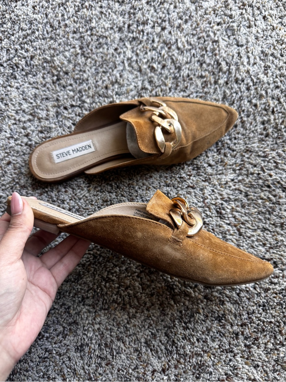 Steve Madden Suede Chain Mule Loafers Camel Brown Pointed Toe Flats Women’s 7.5 - Picture 5 of 5